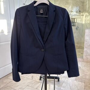 Ann Taylor Petite Skirt Suit Navy Pinstripe